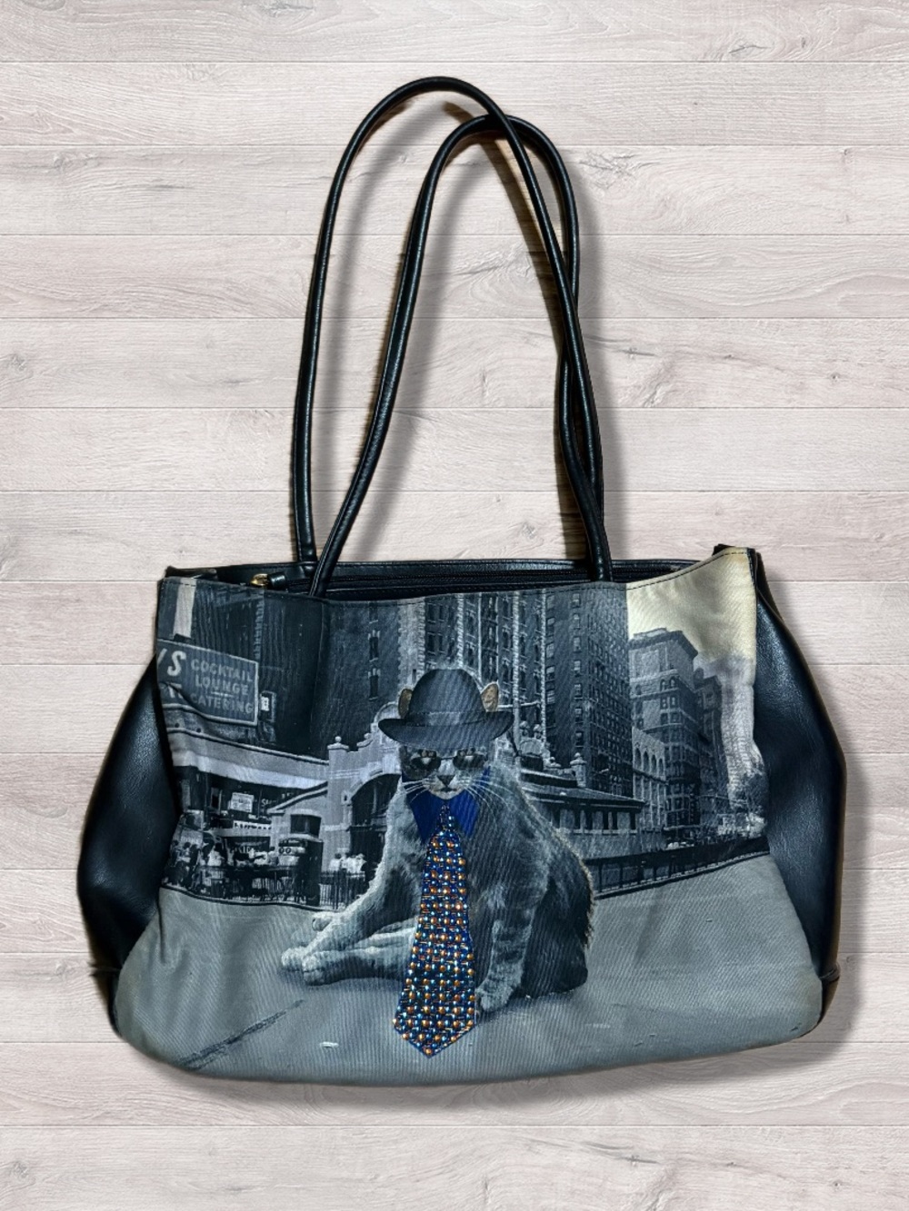 Vintage Cat Fedora New York City Rhinestone Women’s Bag Purse